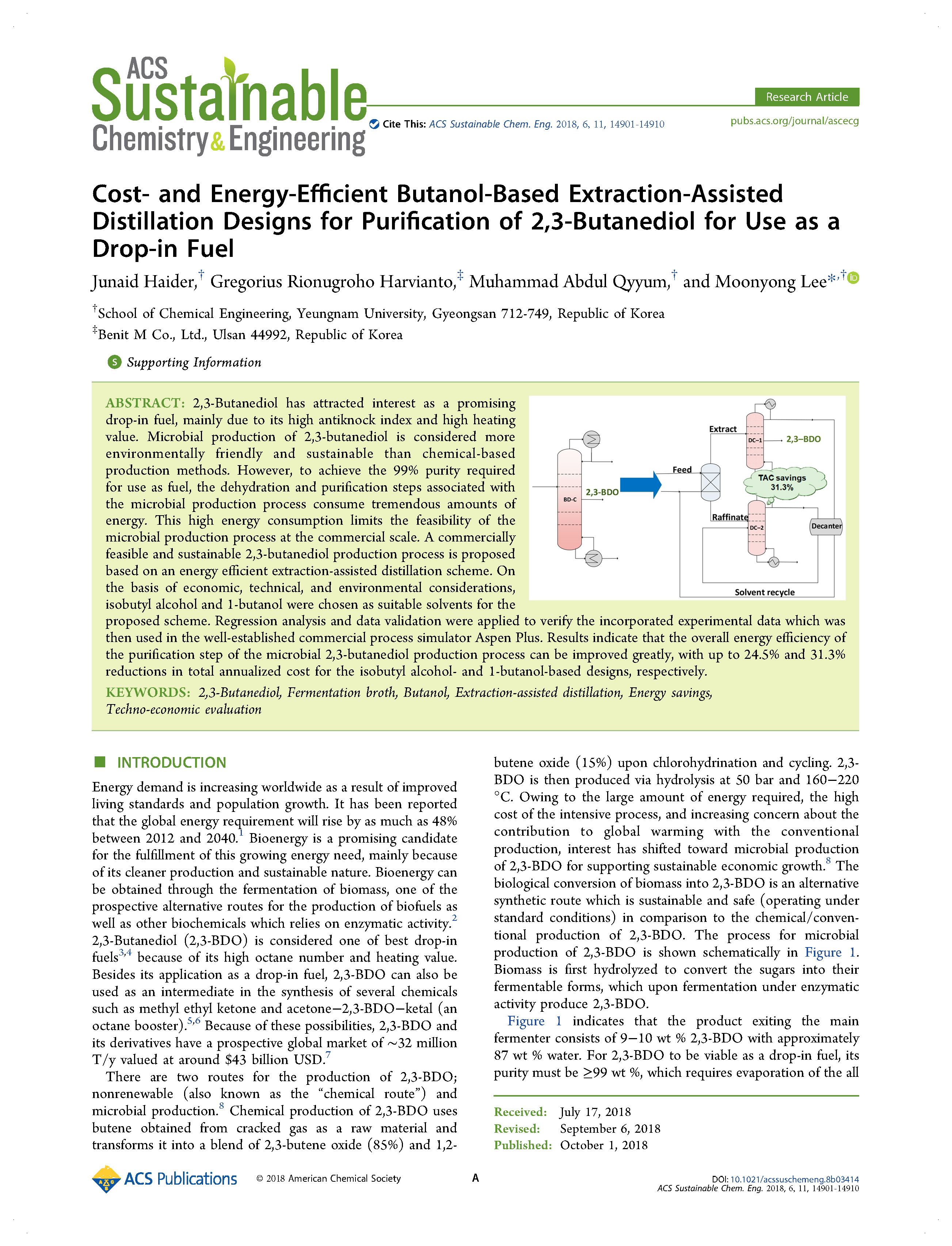 Cost- and Energy-Efficient Butanol-Based Extraction-Assisted Distillation Designs for Purification of 2,3-Butanediol for Use as a Drop-in Fuel
